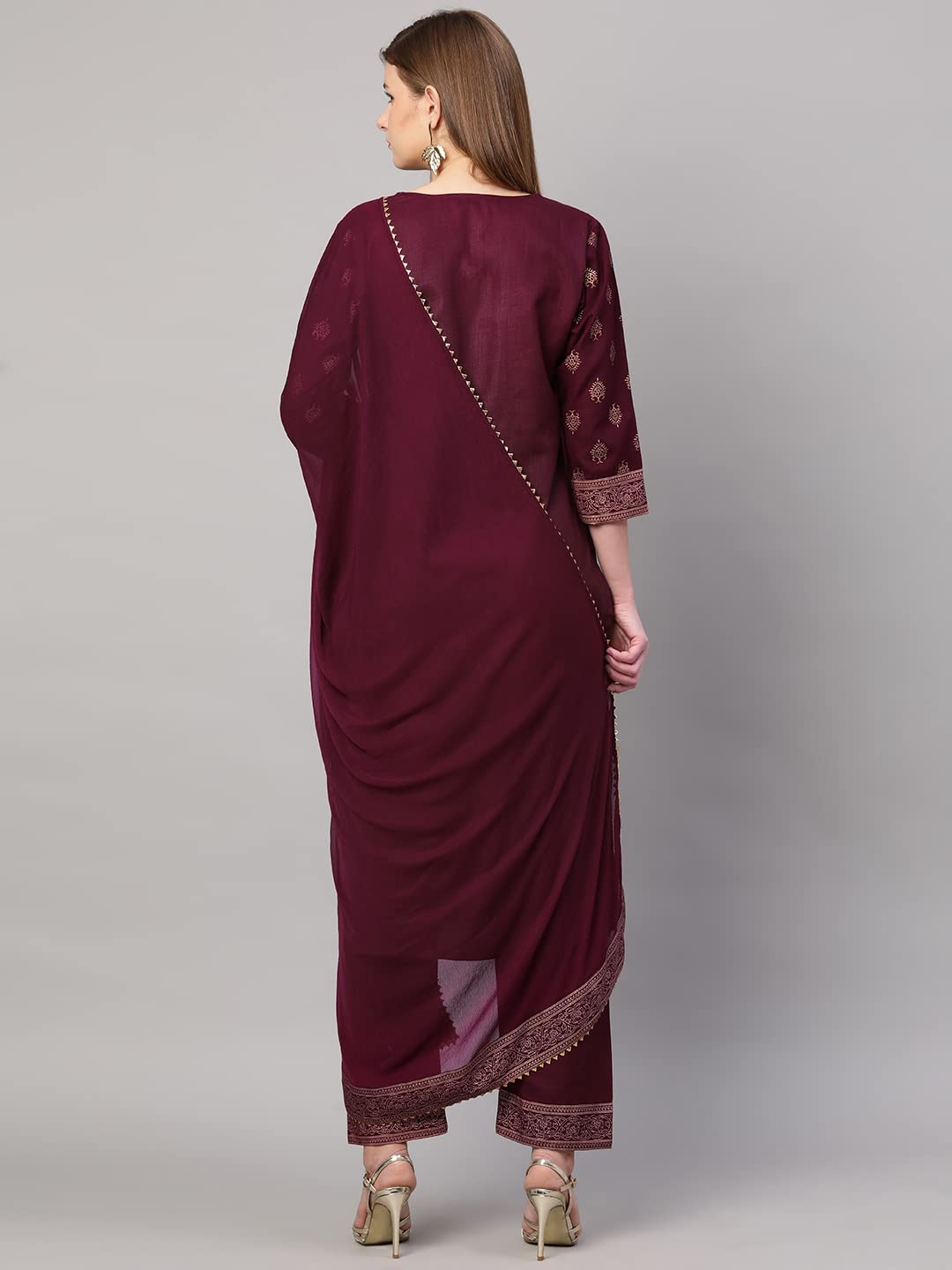 ANNI DESIGNER Womens Cotton Straight Kurta with Pant & Dupatta (KPTD-COT-10132-Maroon_M_Maroon_Medium)