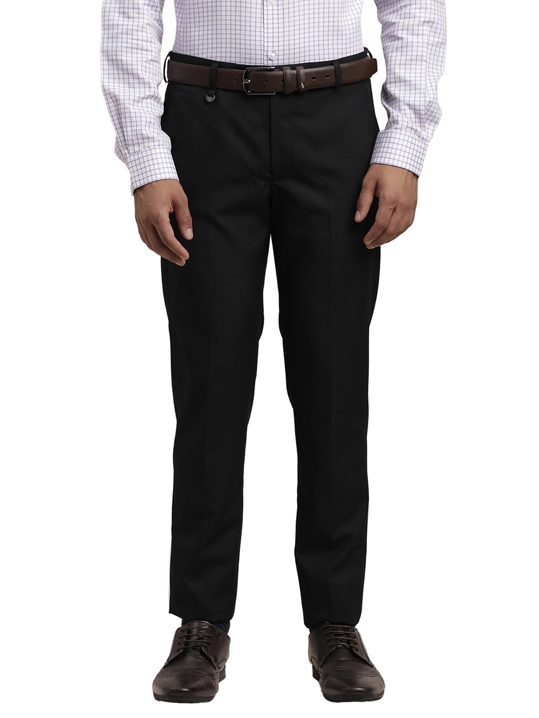 Turtle Men Cotton Viscose Ultra Slim Fit Dobby Print Black Formal Trouser