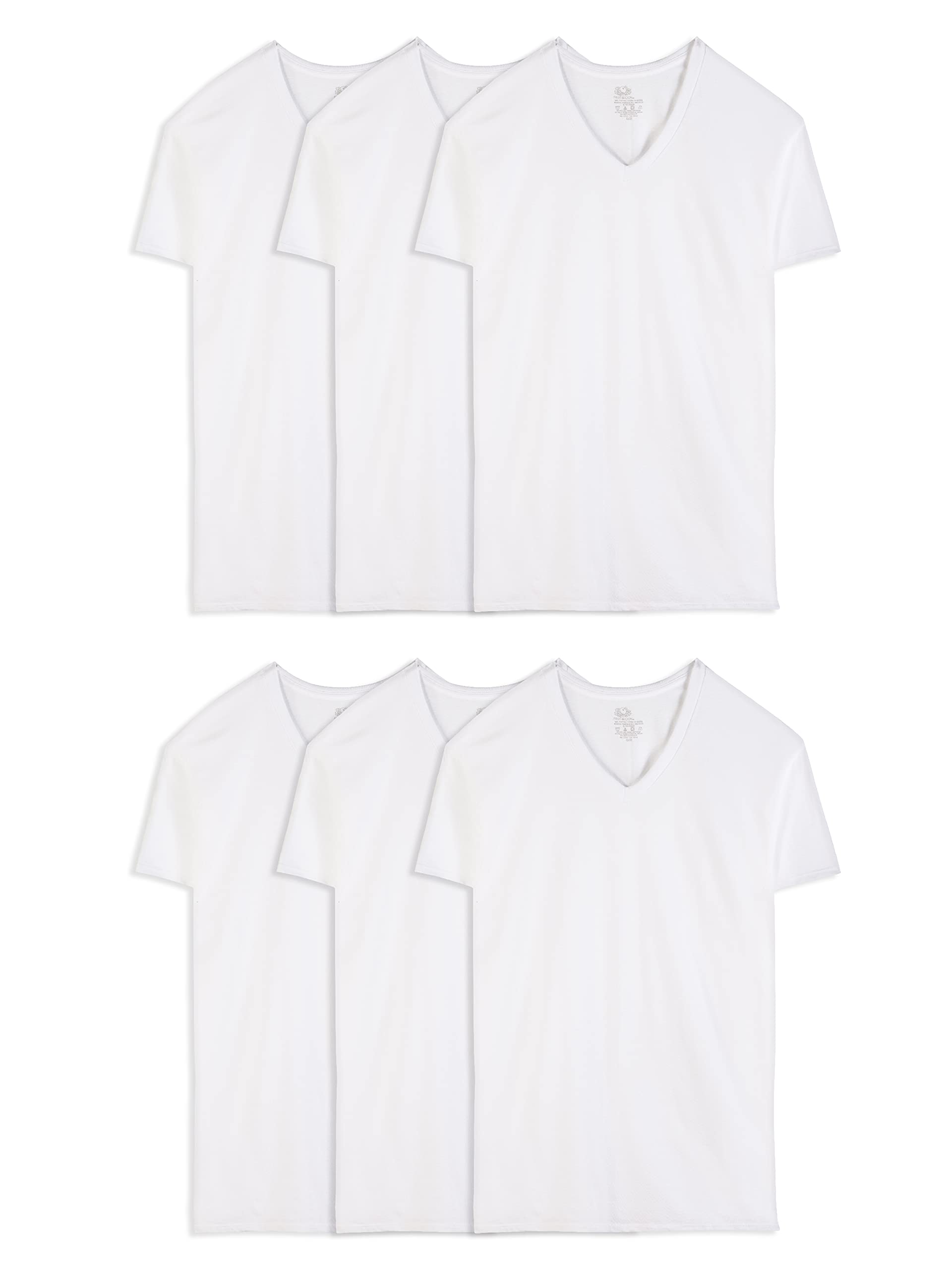 Fruit of the Loom mens Stay Tucked V-neck T-shirt Underwear, Tall Man - White 6 Pack, Large US