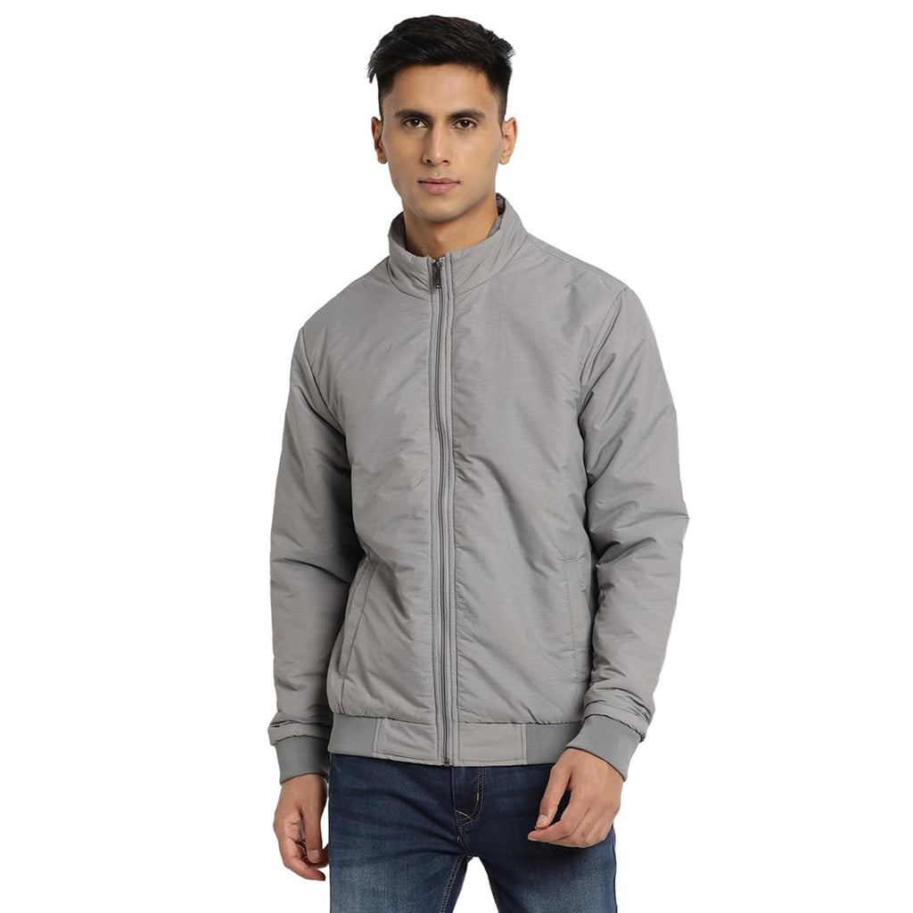 Turtle Men Nylon Solid Grey Zipper Windcheater Jacket