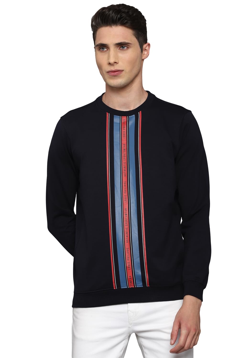Louis Philippe Men Casual Black Stripe Sweatshirt
