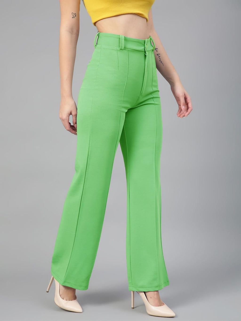 Kotty WomenS Regular Fit High Rise Solid Trousers Green