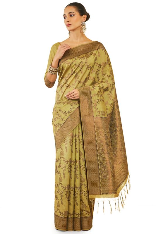 Soch Women Tussar Silk Saree with Floral and Foliage Woven Designs