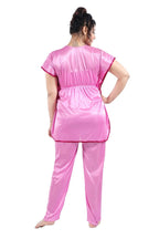 Fabme WomenS Satin Pink Kaftan Top & Pyjama Set