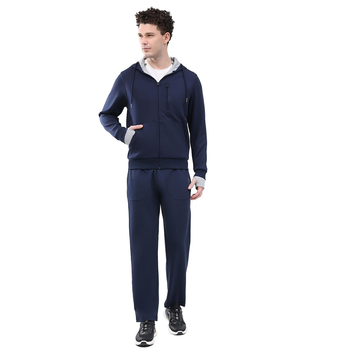 Monte Carlo MenS Tracksuit | Solid Pattern | Full Sleeve | Hooded Neck | Zip Closure | Sporty Winter Tracksuit For Men Navy Blue 3