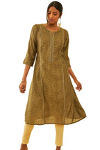 Soch Womens Teal Muslin Abstract Printed Panelled Kurta With Gotta Patti