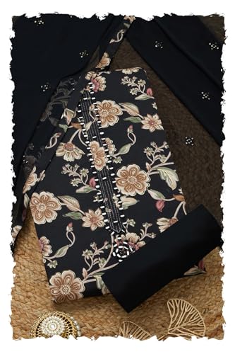 Soch Women Jam Cotton Floral Print Unstitched Dress Material with Mirror Work