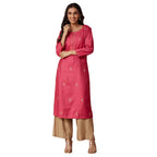 Fabindia Women'S Viscose Silk Embroidered Regular Kurta (1039101Pink_Pink