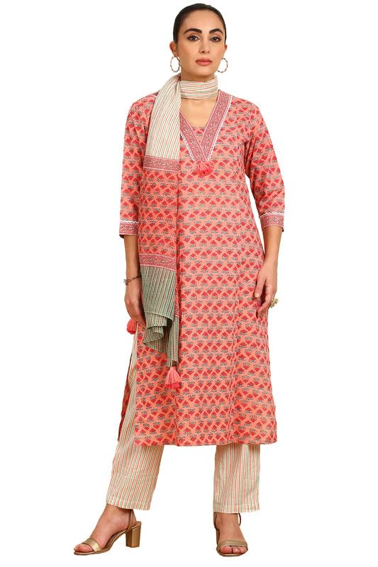 Soch Women Floral Print Cotton Suit Set with Dupatta