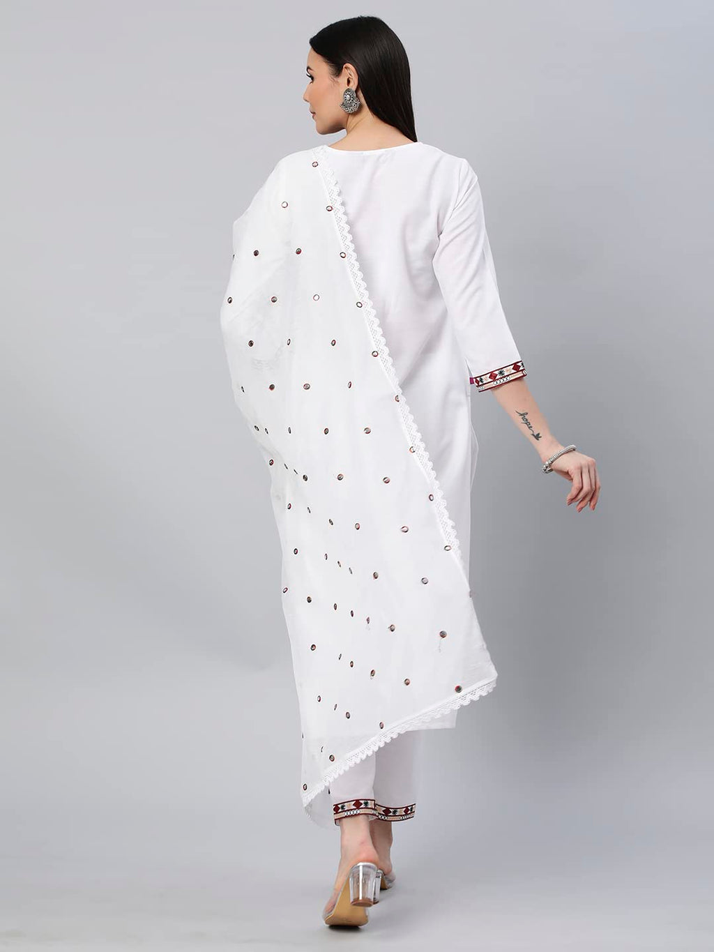 Anni Designer Women'S Cotton Blend Solid Straight Kurta With Pant & Dupatta (Sawet-White)