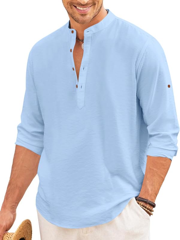Finivo Fashion MenS Solid Cotton Blend Short Kurta With Mandarin Collar | Casual Ethnic Full Sleeve Kurta For Daily, Festive, An
