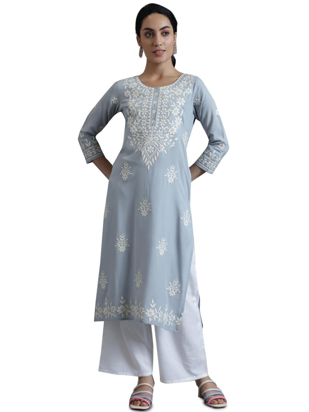Libas Womens Embroidered Viscose Straight Kurta For Women Blue