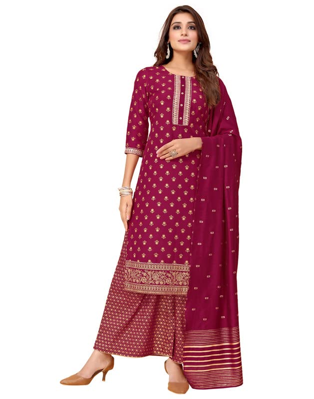 Sanisa Womens Foil & Pigment Chinnon Straight Kurta Set With Dupatta (41Kbd503N-Xxl_Cherry Pink)