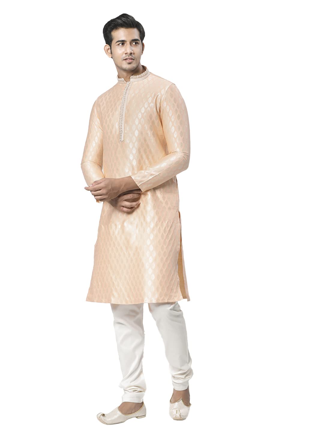 Manyavar MenS Kurta Set, Silk Blend Mandarin Collar Full Sleeve Kurte Set For Men Gajari (Small)