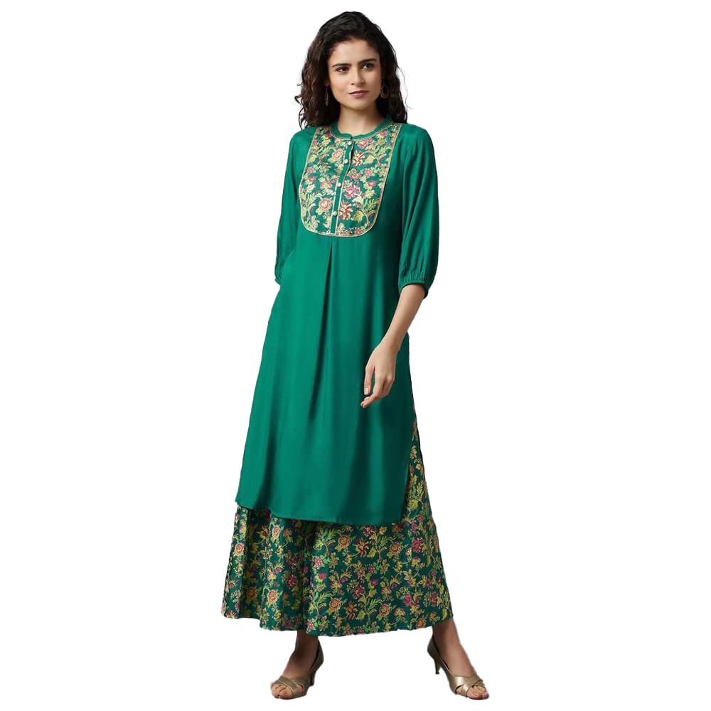 Green Ethnic Kurta with Culottes (Size: S)-22FEAS13172-604001