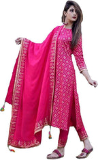 ANNI DESIGNER Women's Straight Cotton Kurta with Palazzo & Dupatta (NAVLIK-BEIGE-001_M_Beige_Medium)