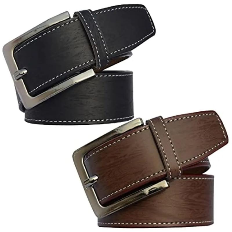 Sunshopping MenS Synthetic Leather Black And Brown Needle Pin Point Buckle Belts Combo (PoloBlBr001) (38) 38