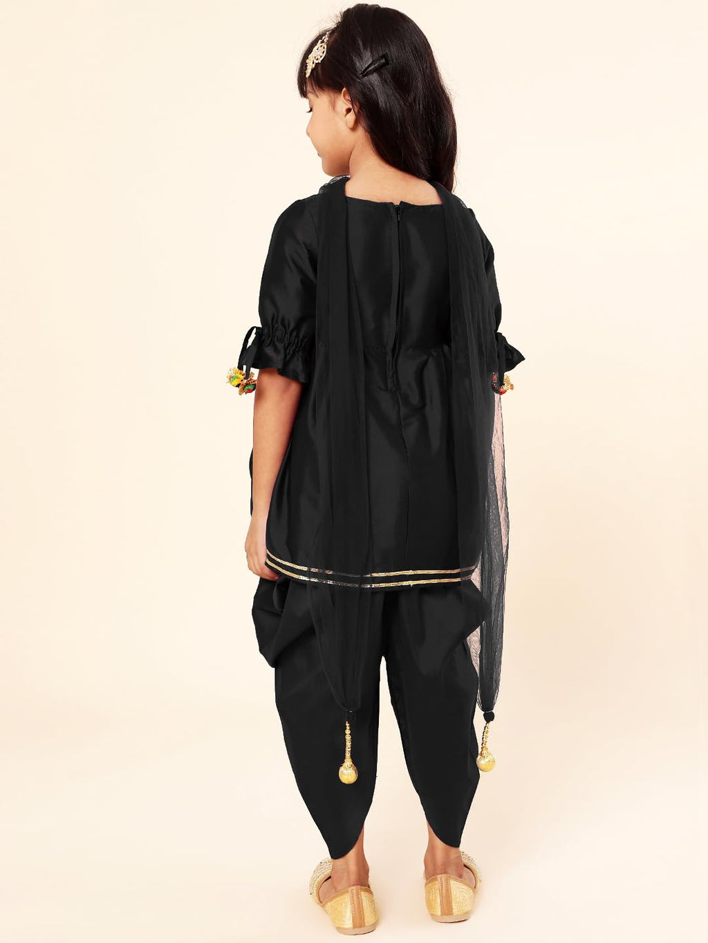 A.T.U.N. (ALL THINGS UBER NICE) Girls Pleated Gotta Patti Kurti with Dhoti Pants & Dupatta Set | Ethnic Wear Clothing Set
