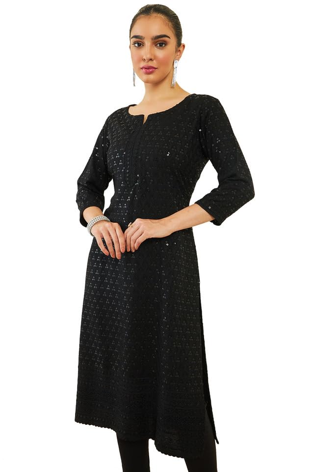 Soch Womens Sequin Embroidered Boat-Neck Straight Kurta
