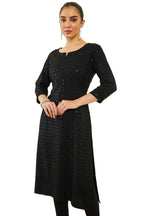 Soch Womens Sequin Embroidered Boat-Neck Straight Kurta