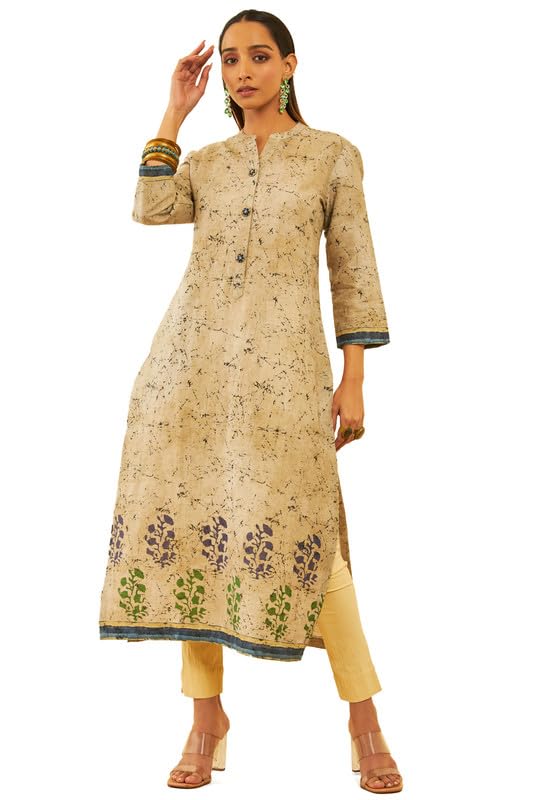 Soch Women Linen Abstract Printed Straight Kurta