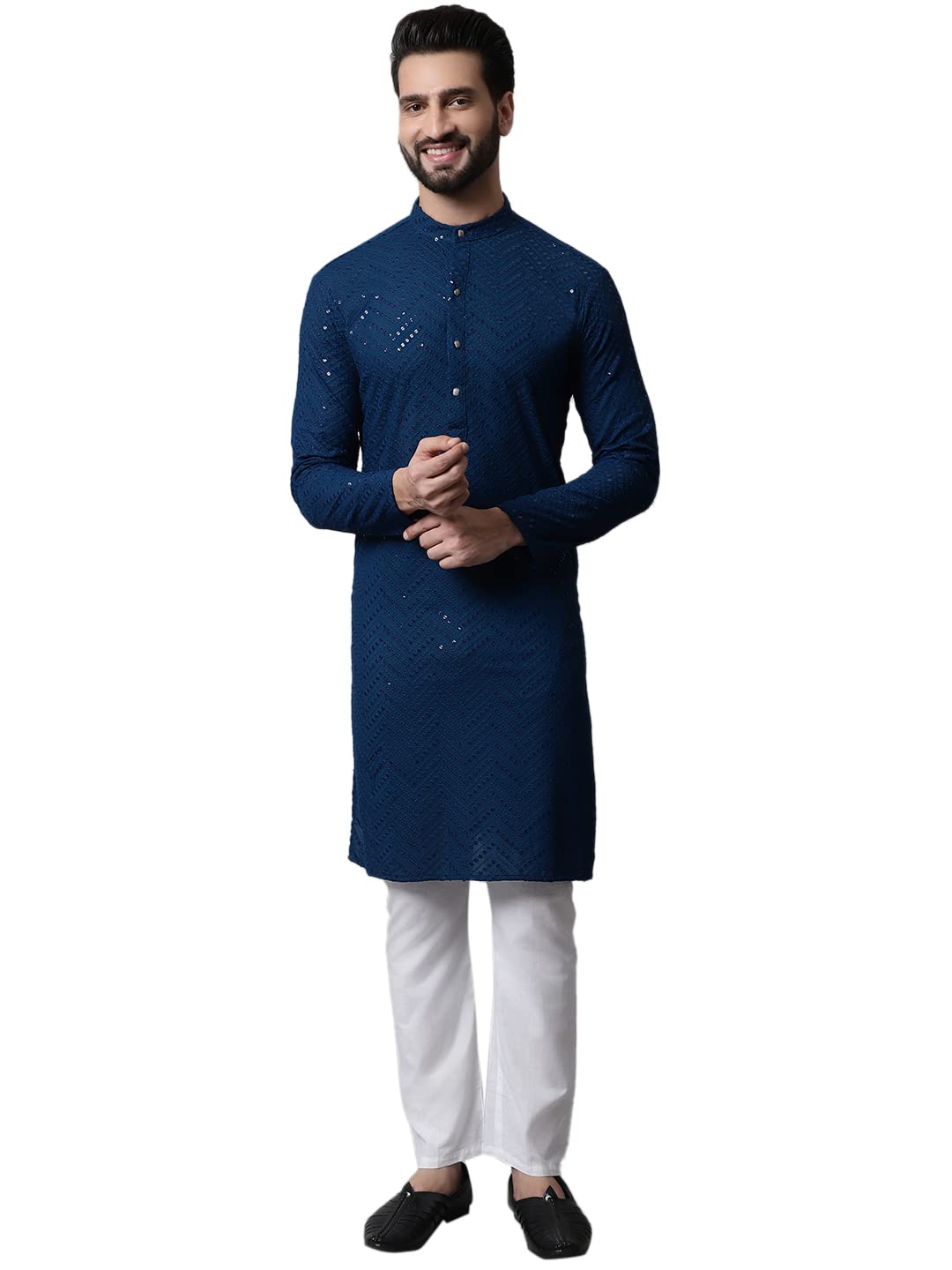 Jompers Mens Embroidered Sequinned Kurta Churidar Set