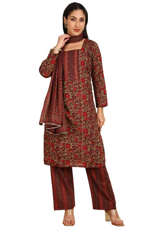 Soch Women Cotton Floral Print Unstitch Dress Material with Zari