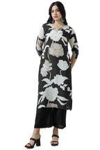 Soch Womens Black Botanical Print Viscose Muslin Kurta With Gotta Patti
