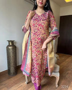 ANNI DESIGNER Womens Rayon Blend Straight Printed Kurta with Pant & Dupatta (Omsing Pink_M_Pink_Medium)