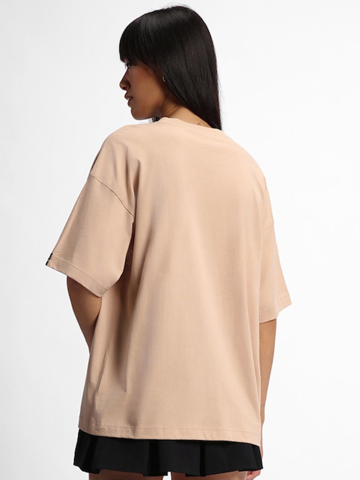 Juneberry Pure Cotton Drop Shoulder Oversized Baggy Fit Cool Nature Front Graphic Printed Beige Half Sleeve T-Shirt For Women &