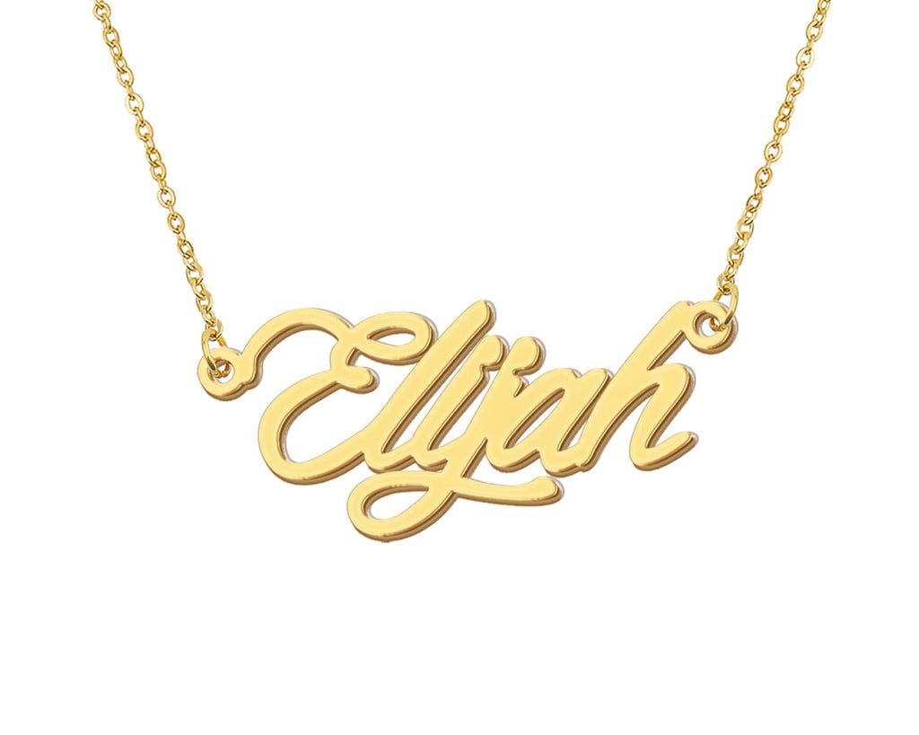 Aoloshow 18k Gold Plated Elijah Name Charm Necklace Stainless Steel Mens Nameplate Jewelry for Christmas