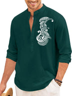 Finivo Fashion MenS Printed Cotton Blend Short Kurta With Artistic Chest Design | Stylish Full Sleeve Casual Kurta With Mandarin