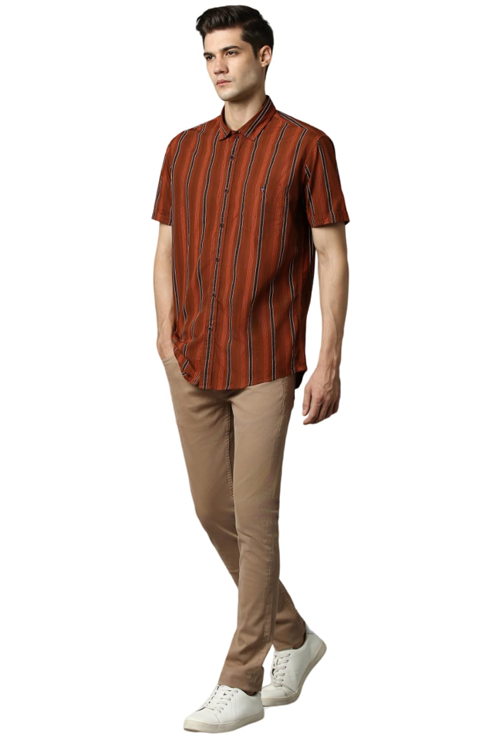 Louis Philippe Men Orange Slim Fit Check Half Sleeves Casual Shirt