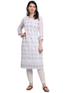 Ekasya Womens Georgette Straight Cut Sweetheart Round Neck Kurta with Beautiful Lucknowi Chickenkari Embroidery Work (E1606) Wh