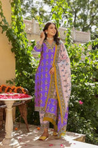 ANNI DESIGNER Womens Rayon Blend Straight Printed Kurta with Pant & Dupatta (Uchiha Purple_XXL_Purple_XX-Large)