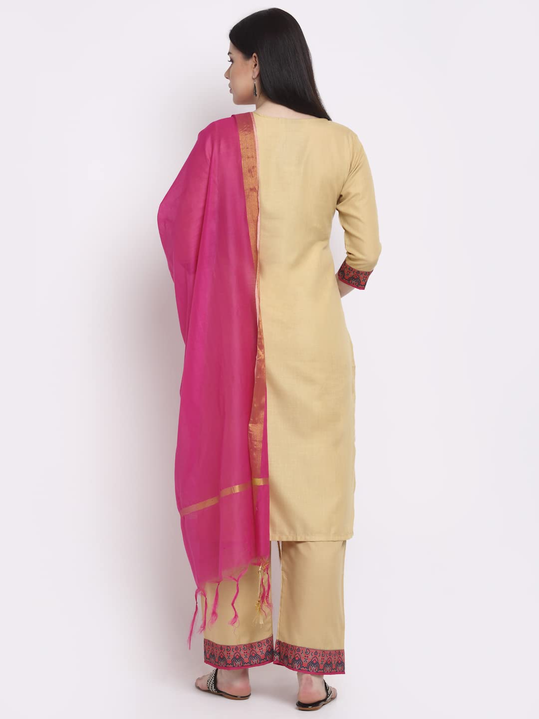 Anni Designer Women'S Cotton Straight Kurta With Palazzo & Dupatta (Kpzd-Cot-10012-Beige)