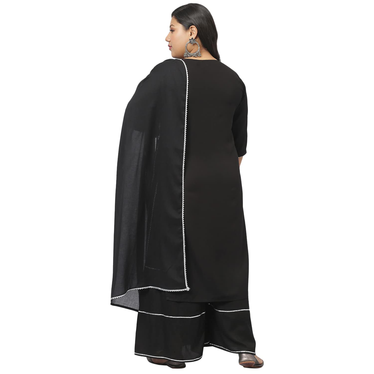 Stylum Women'S Plus Size Rayon Printed Straight Kurta Sharara Dupatta Set