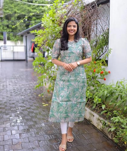 ANNI DESIGNER Womens Viscose Chanderi Floral Straight Kurta (Godavari-CLRS_Green_Small)