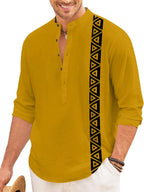 Finivo Fashion MenS Short Kurta With Printed Geometric Side Panel | Cotton Blend Full Sleeve Ethnic Topwear With Mandarin Collar