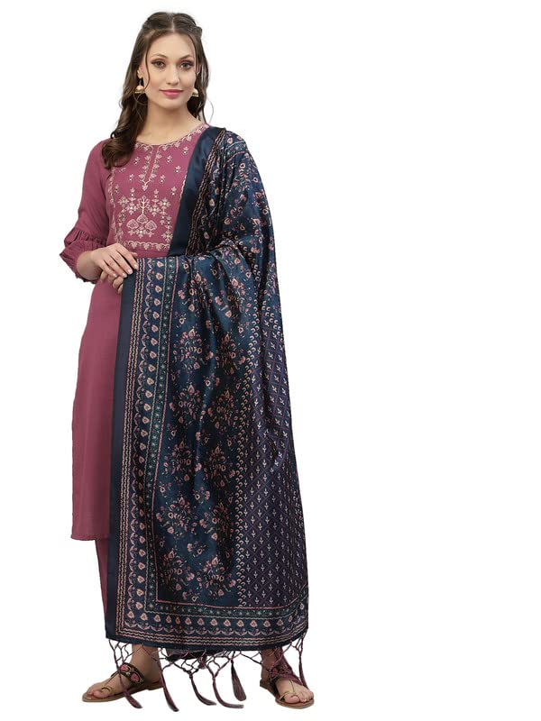 Sanisa Women'S Cotton Slub Embroidered Straight Kurta Set With Dupatta (20Kbd291N-S_Onion Pink)