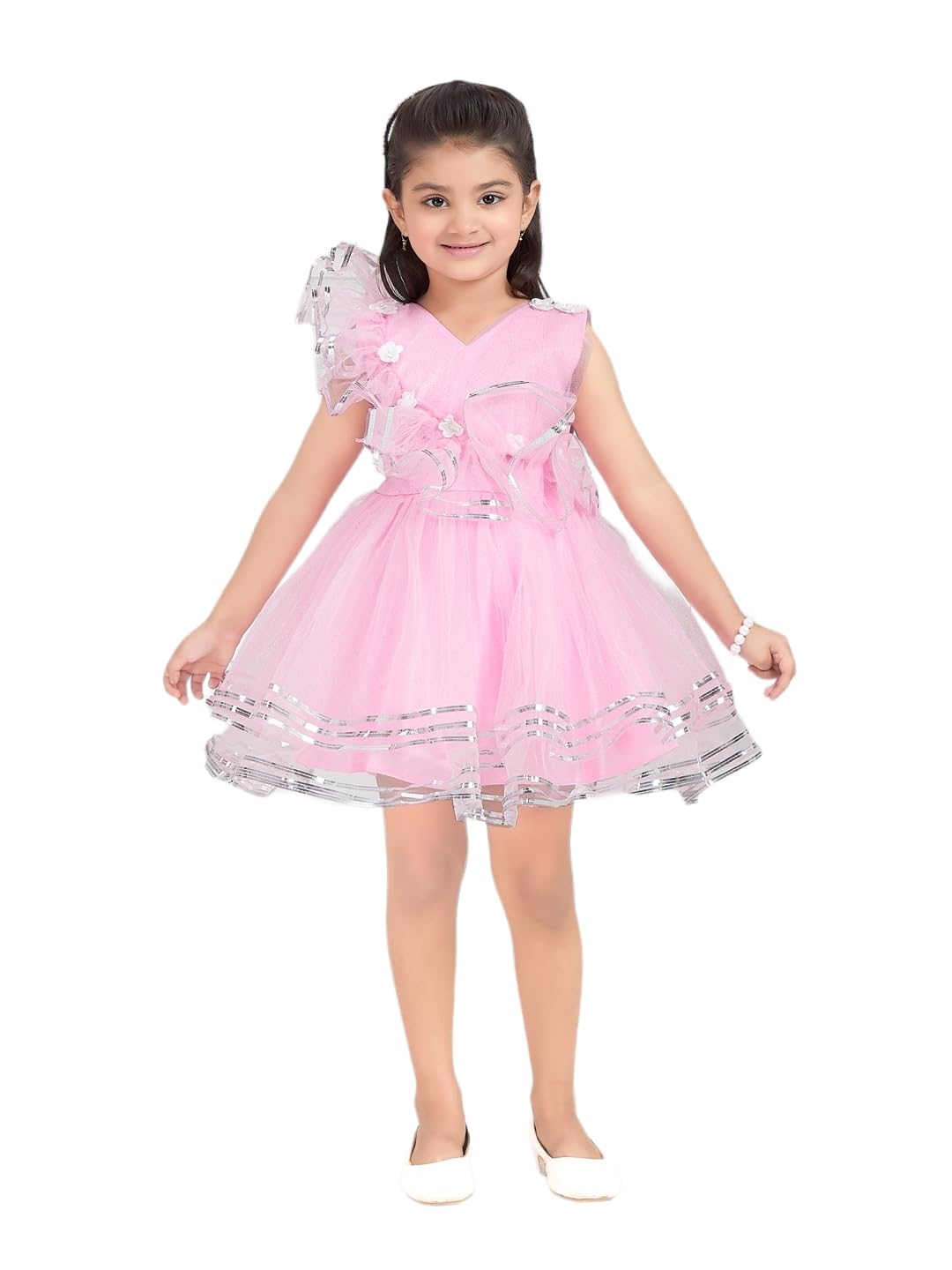 Aarika Girls Pink Colour Self Design Net Frock (6 Month-6 Years)