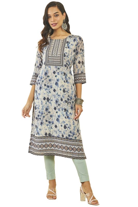 Soch Women Chanderi Floral Print Straight Kurta with Pocket