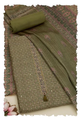 Soch Women Tussar Floral Print Unstitched Dress Material with Thread Work