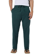 Bewakoof Mens Solid Regular Fit Cotton Linen Blend Casual Pants_684294_Green_30
