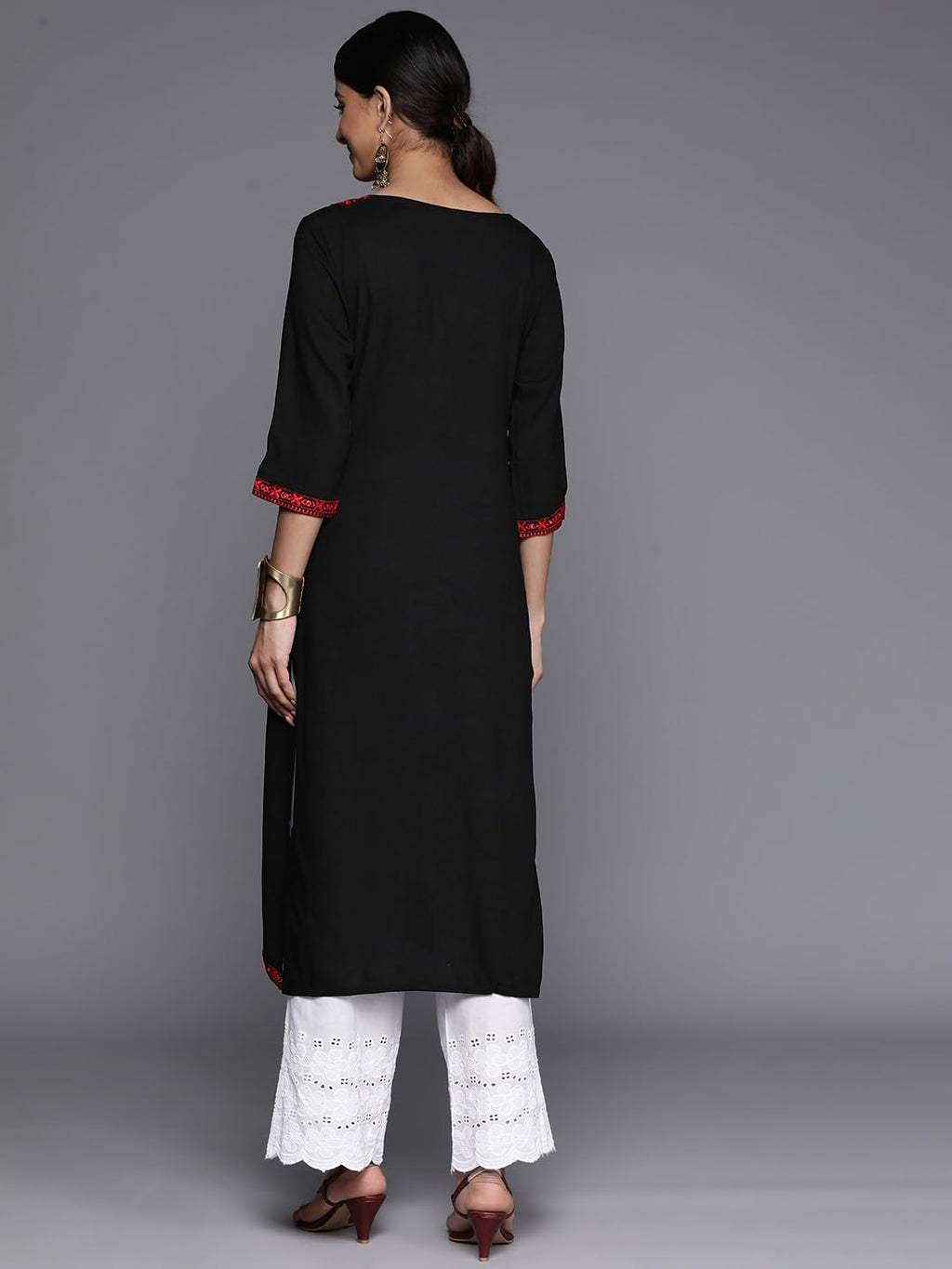 Libas Black Embellished Rayon Straight Kurta