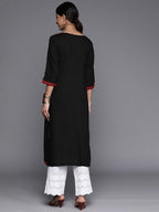 Libas Black Embellished Rayon Straight Kurta
