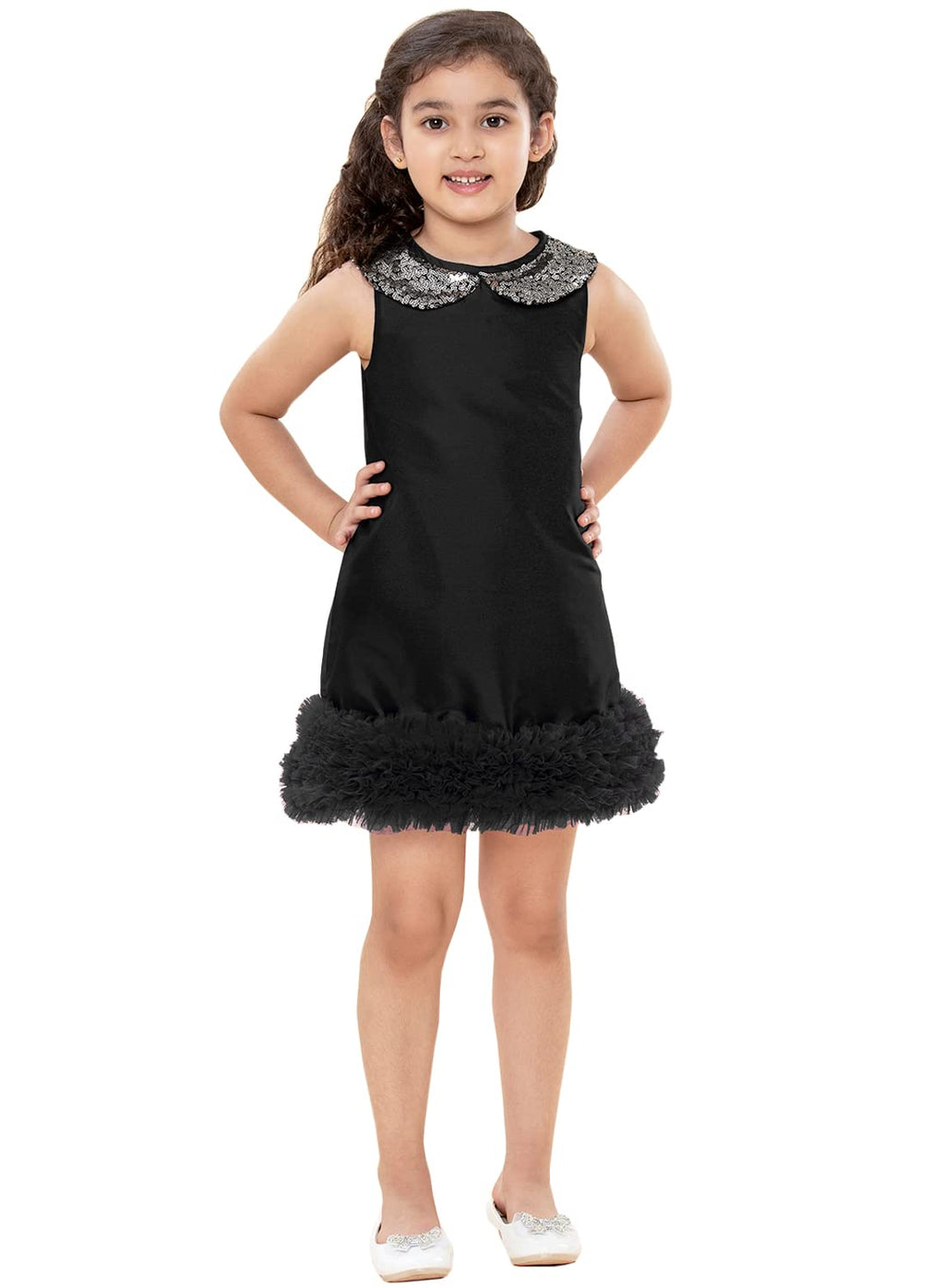 A.T.U.N. (ALL THINGS UBER NICE) Girls Special Occasion Party Frock Dress Black-Silver
