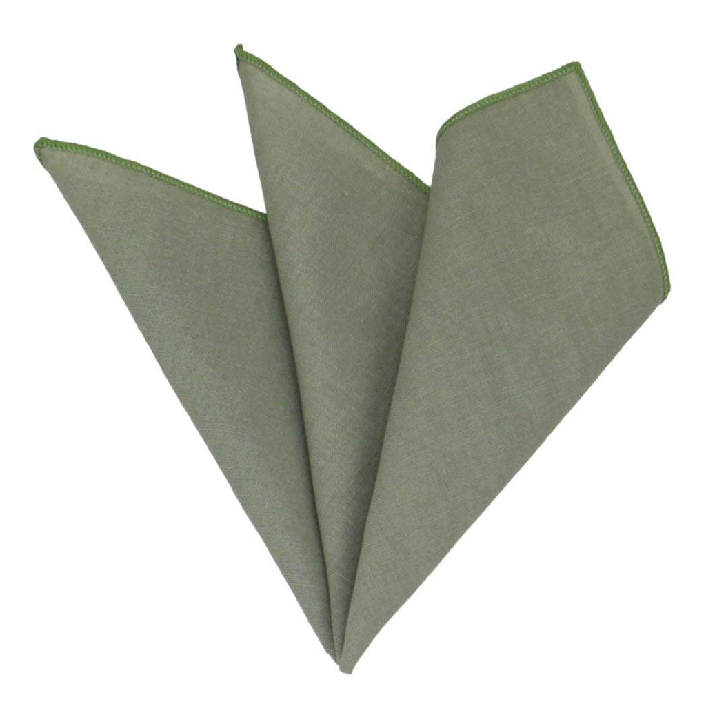 Mens Solid Skinny Linen Tie with Pocket Square Gift, Sage Green, Size One Size