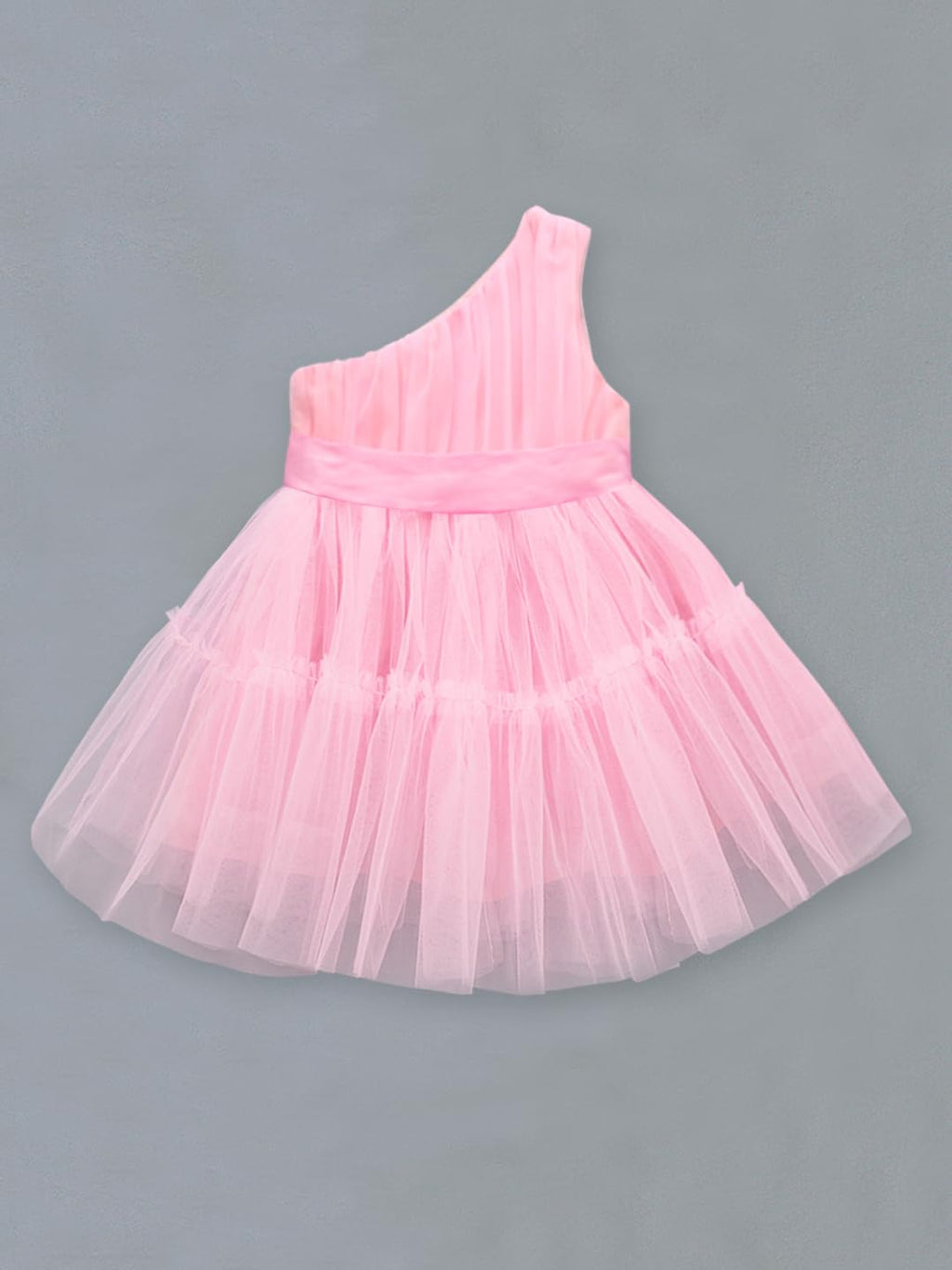 A.T.U.N. Girls Solid One Shoulder Bow Fit & Flare Dress Pink