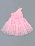A.T.U.N. Girls Solid One Shoulder Bow Fit & Flare Dress Pink